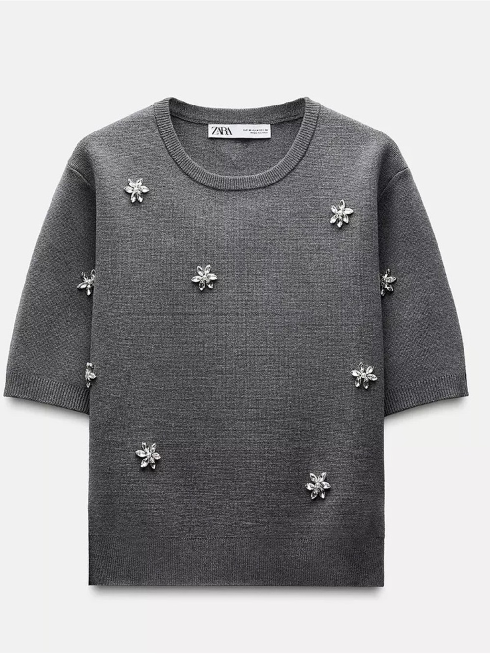 Zara Gray Crystal Floral Embellishment sweater and skirt set